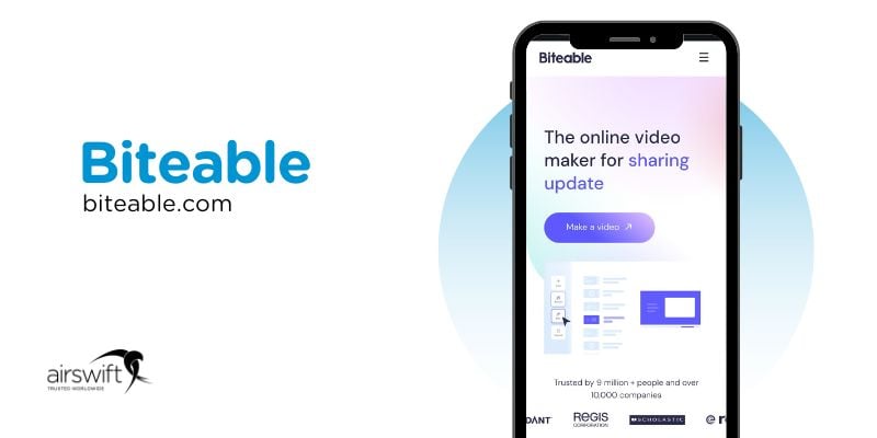 Biteables homepage on mobile, online video making tool