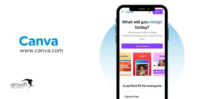 Smartphone displaying Canvas design webpage, creativity simplified