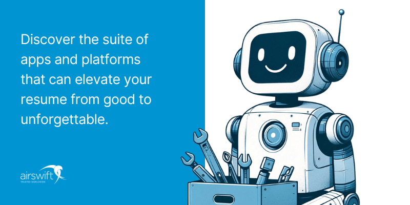 Cheerful robot with toolbox symbolizing AIs versatile tools