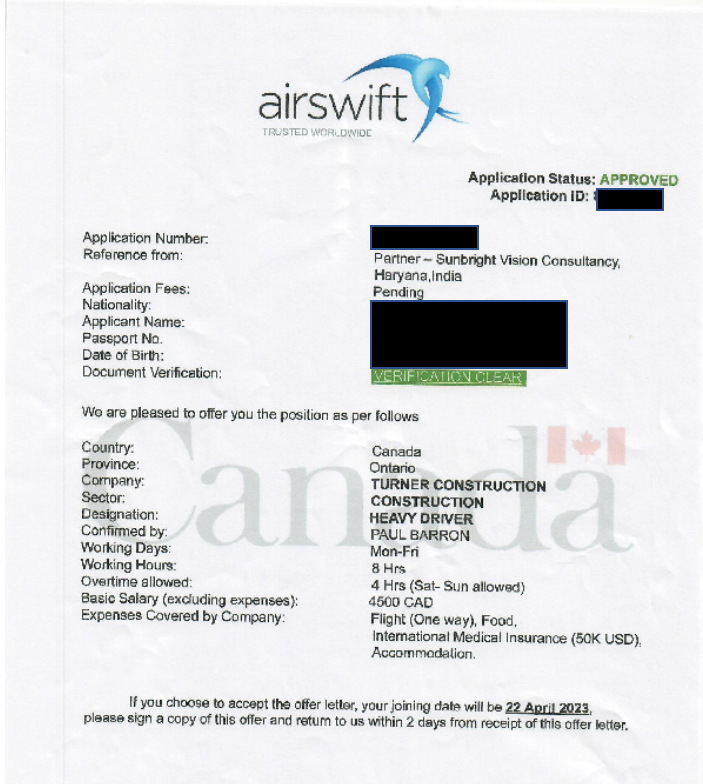 fake offer letter - sunbright