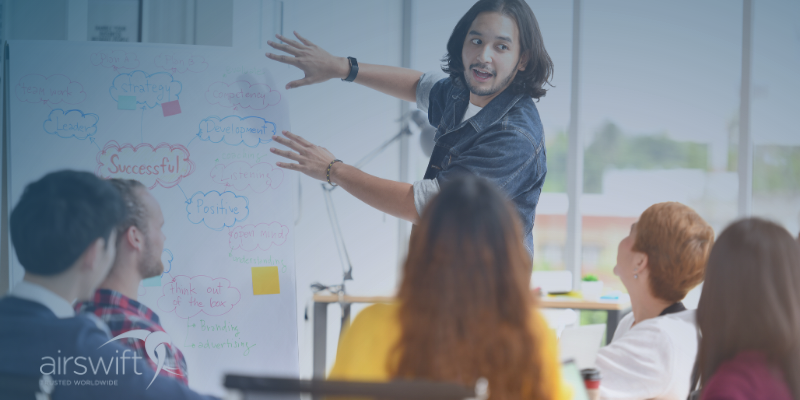 Office workers discussing a project