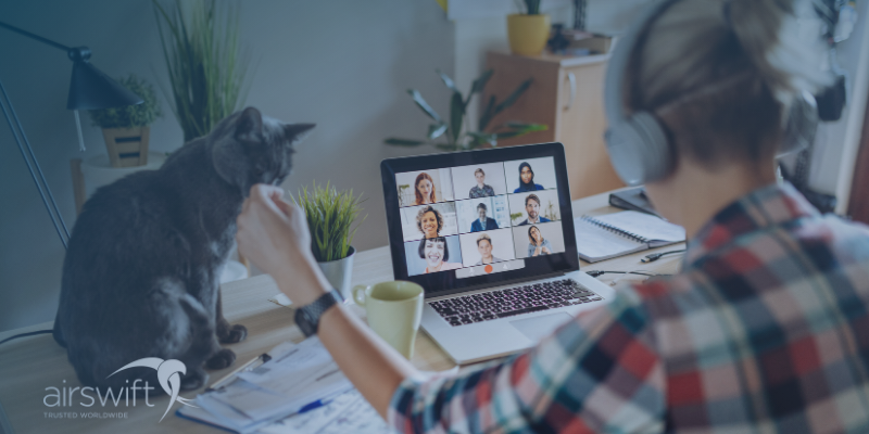 Woman working from home during a conference call
