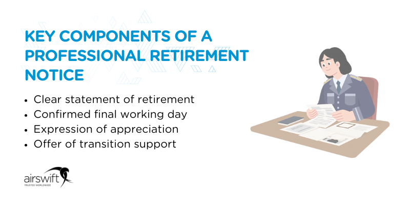 Key components of a professional retirement notice