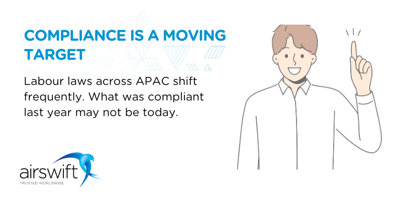 Labour laws across APAC shift frequently. What was compliant last year may not be today.