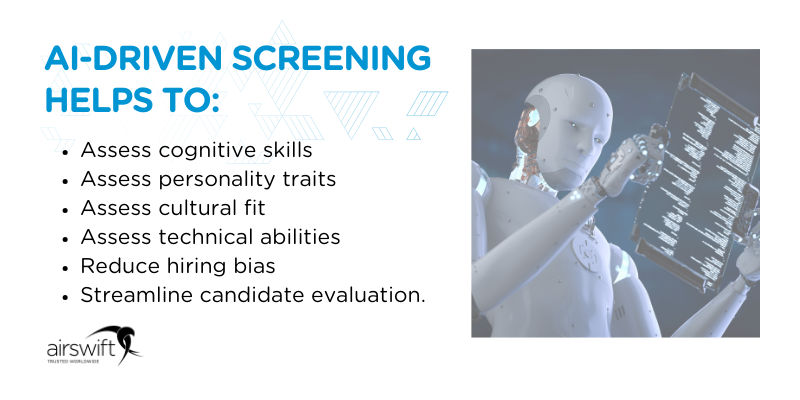 AI driven screening reduce hiring bias and streamline candidate evaluation. AI driven screening reduce hiring bias and streamline candidate evaluation.
