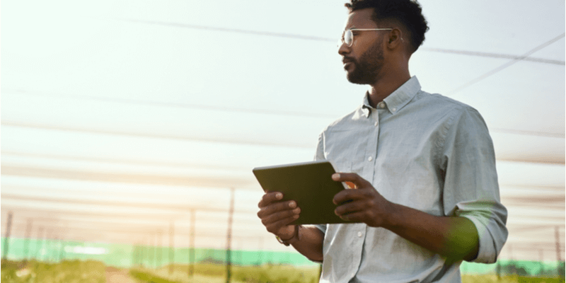 Tech worker showing his green skills